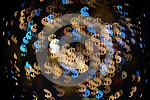 Dollar lights. Abstract financial background with many dollar symbols