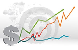 Dollar map and forecast graph illustration