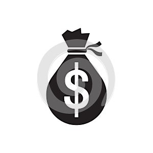 Dollar money bag - black icon on white background vector illustration for website, mobile application, presentation, infographic.