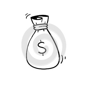 Dollar Money Bag Icon Vector with handdrawn doodle style