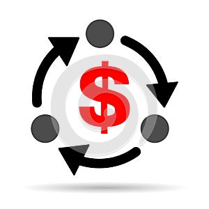 Dollar money change shadow icon, trade cash information web symbol, convert sign vector illustration