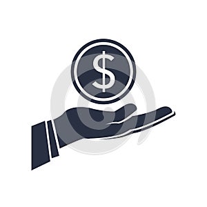 Dollar money on hand icon vector. Salary banking icon, ecommerce, earnings concept. Solid sign for donation, payment