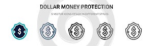 Dollar money protection icon in filled, thin line, outline and stroke style. Vector illustration of two colored and black dollar