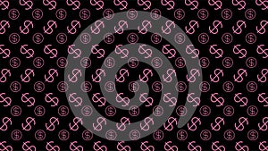 Dollar money sign pink pattern, black background, USD dollar currency symbol for wallpaper, dollar pattern for fabric print