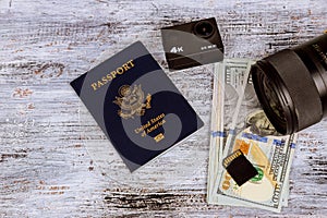 Dollar with passport and Money saving and travel holiday concept