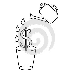 Dollar plant in the pot and watering can icon