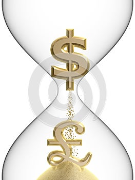 Dollar pound symbol in hourglass