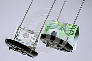 Dollar's and euro's banknotes on the scale