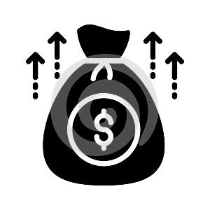 Dollar sack with upward arrows denoting provident fund icon, premium vector