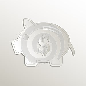 Dollar and Saving piggy bank icon, card paper 3D natural