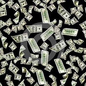 Dollar seamless money background. One hundred dollars of America. Usd cash money isolated on black