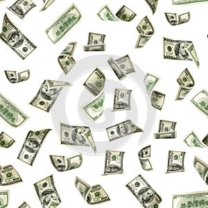 Dollar seamless money background. One hundred dollars of America. Usd cash money isolated on white.
