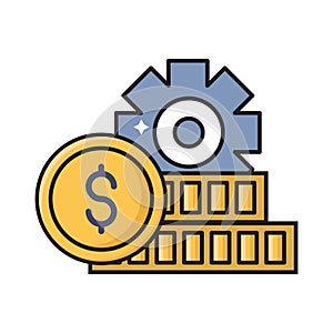 Dollar setting vector flat color line icon