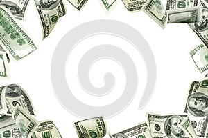 Dollar sign. American money. Cash white background, us bill. Money falling.