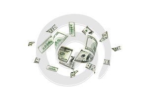 Dollar sign. American money. Cash white background, us bill. Money falling.