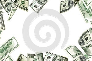 Dollar sign. American money. Cash white background, us bill. Money falling.