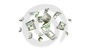 Dollar sign. American money. Cash white background, us bill. Money falling.