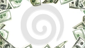 Dollar sign. American money. Cash white background, us bill. Money falling.