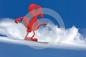 Dollar sign with arms and legs that is snowboarding