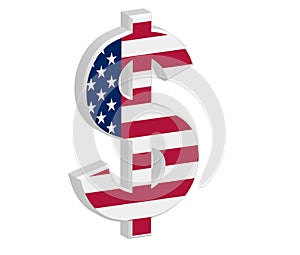 Dollar sign with coloring elements of the american flag on a transparent background