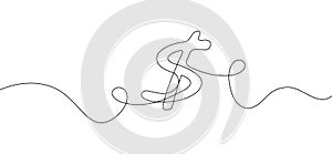 Dollar sign in continuous line style. American currency banknote in line