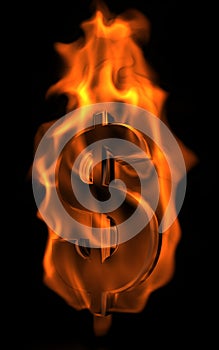 Dollar sign in fire