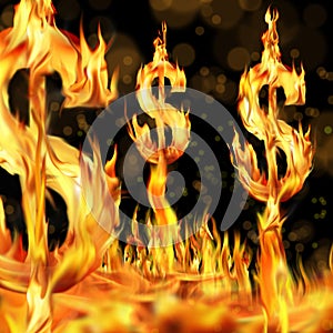 dollar sign and fire flames