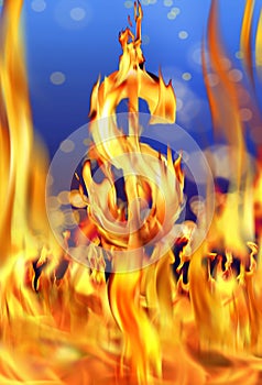 Dollar sign and fire flames