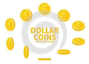 Dollar sign gold coin isolated on white background.