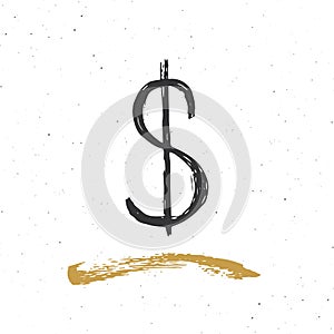 Dollar sign icon brush lettering, Grunge calligraphic symbols, vector illustration isolated on white background