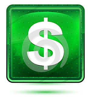 Dollar sign icon neon light green square button