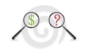 Dollar Sign and Magnifying Glass Question Mark - Searching For Money Dollar Icon