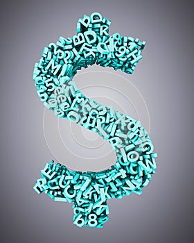 Dollar sign money shape, 3d characters big data, 3D illustration