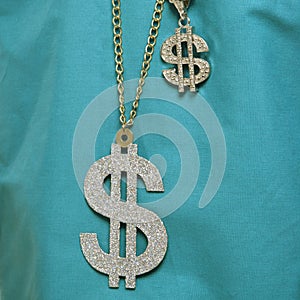 Dollar sign necklace.