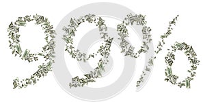 Dollar sign number 99. American money. Cash white background, us bill. Money falling.