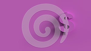 Dollar Sign pink Isolated with pink background. 3d render isolated illustration, business, managment, risk, money, cash, growth,