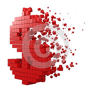 Dollar sign shaped data block. version with red cubes. 3d pixel style vector illustration