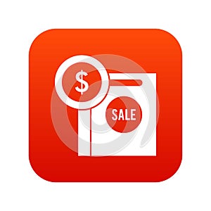 Dollar sign and shopping bag for sale icon digital red