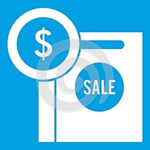 Dollar sign and shopping bag for sale icon white