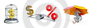 Dollar sign on a swing with a percent sign on a white background