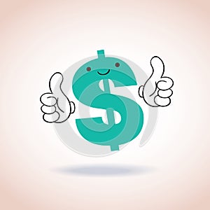 Dollar sign thumbs up mascot cartoon character