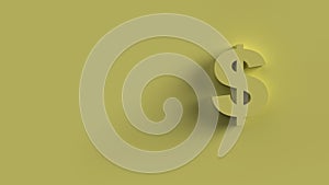 Dollar Sign yellow Isolated with mustard background. 3d render isolated illustration, business, managment, risk, money, cash,