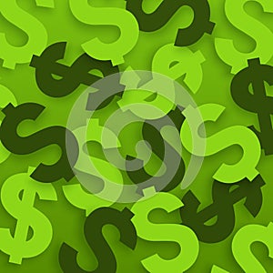 Dollar signs. USA currency symbols on green background. Vector.