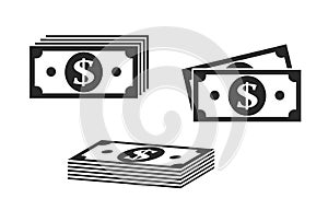 Dollar stack icon set. cash and money symbol