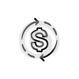 Dollar symbol with arrows sketch icon.