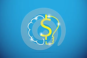 Dollar symbol with brain and lightbulb, idea and business concept