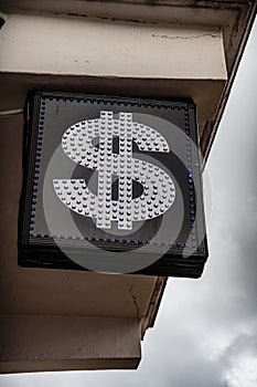 Dollar symbol at bureau de change for tourists