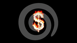 Dollar symbol with fire effect on plain black background