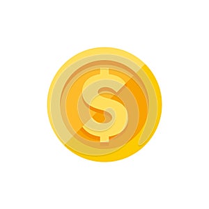 Dollar symbol on gold coin flat style