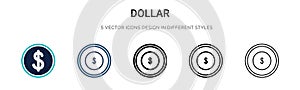 Dollar symbol icon in filled, thin line, outline and stroke style. Vector illustration of two colored and black dollar symbol